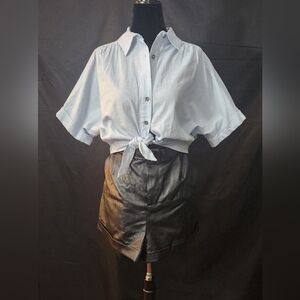 Altar'd State Tie-Front Crop Top in Ice Blue Size S/M